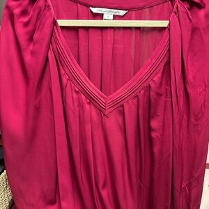 Diane Von Furstenberg Silk V-Neck Blouse in Rich Red